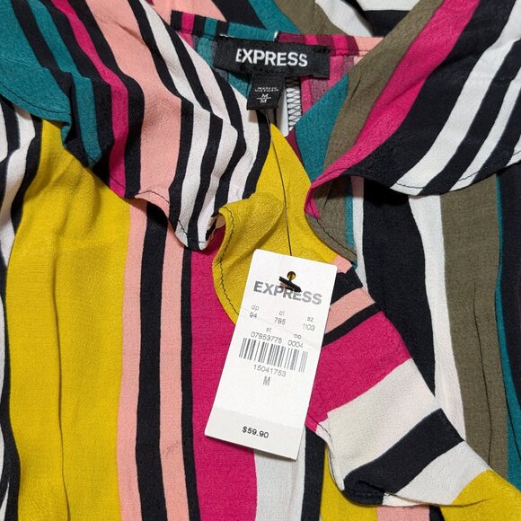 Express Women's Multicolor Striped Sleeveless Ruffle Wrap Dress‎ New Size Medium - Picture 8 of 9